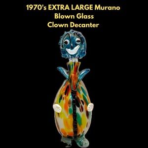 1970’s EXTRA LARGE Murano Blown Glass Clown Decanter